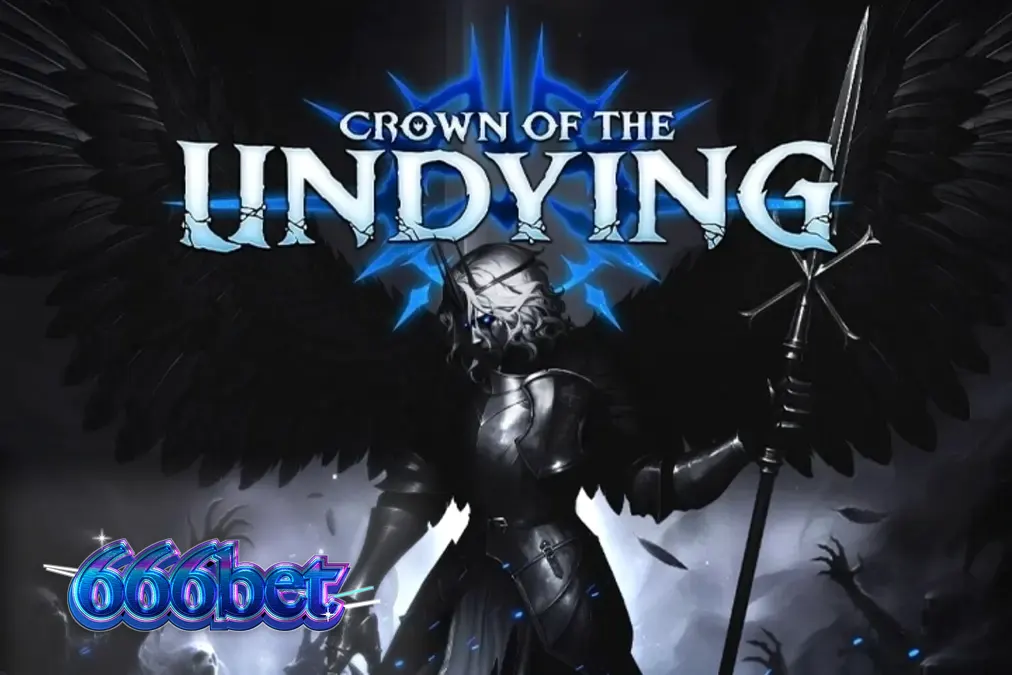 Cenário sombrio e gótico do jogo Crown of the Undying com runas e brilhos espectrais